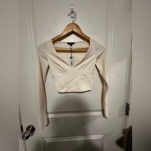Dynamite Cream V-Neck Long Sleeve Blouse